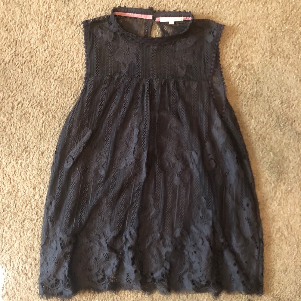 Hint of Mint, Navy high neck, lace blouse.
